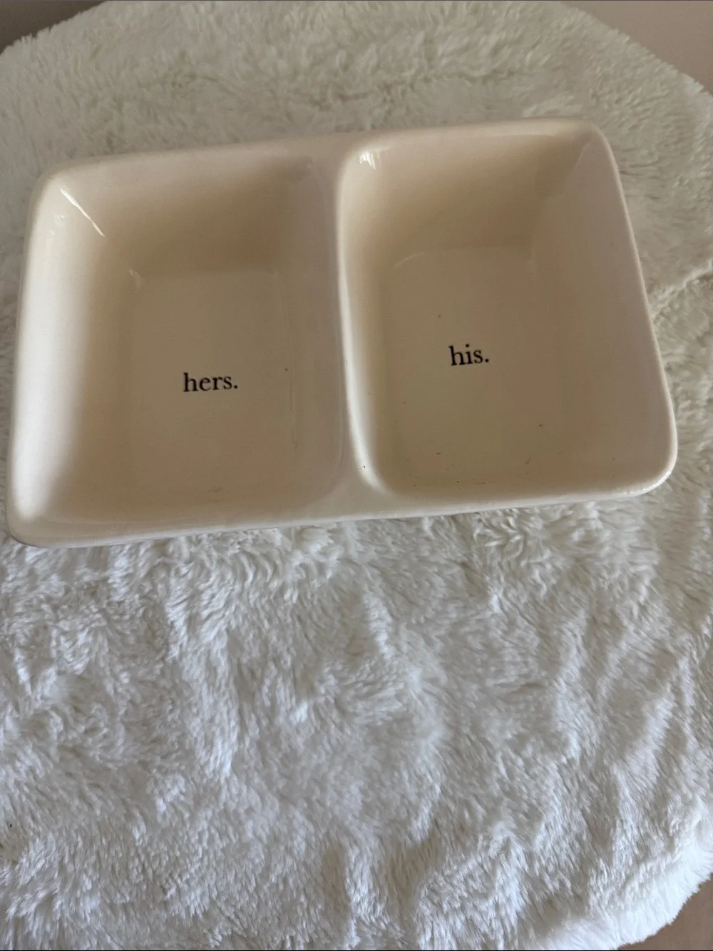 Rae Dunn Cream 'his.' and 'hers.' Double Ceramic Dish